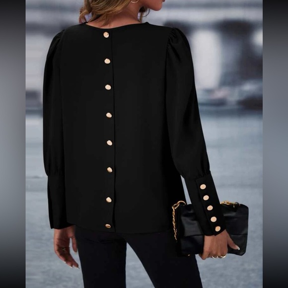 Luxe button back puff sleeve blouse - Picture 4 of 7